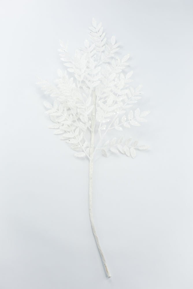 Artificial White Glitter Fern Spray - 28" - Greenery MarketArtificial Flora86927WT