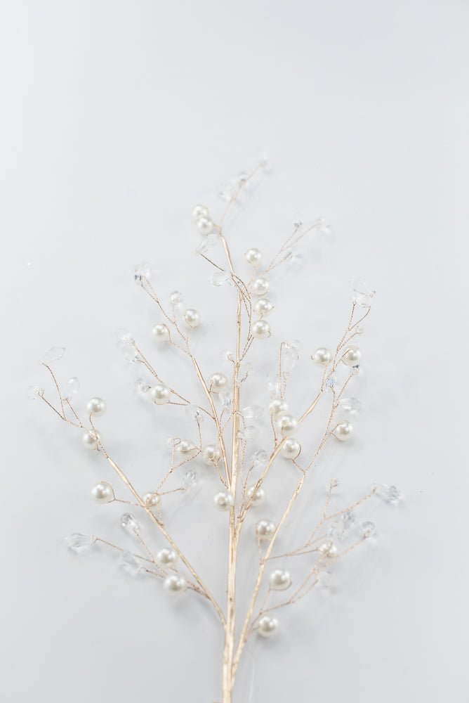Artificial White, Gold & Clear Crystal Pearl Spray - 28" - Greenery MarketArtificial Flowers224317