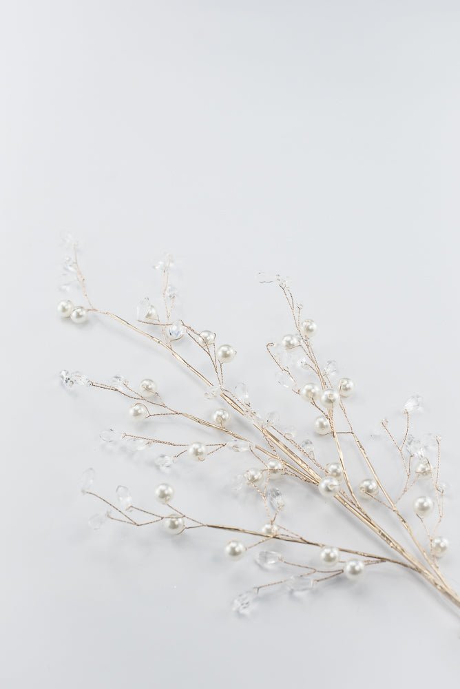 Artificial White, Gold & Clear Crystal Pearl Spray - 28" - Greenery MarketArtificial Flowers224317