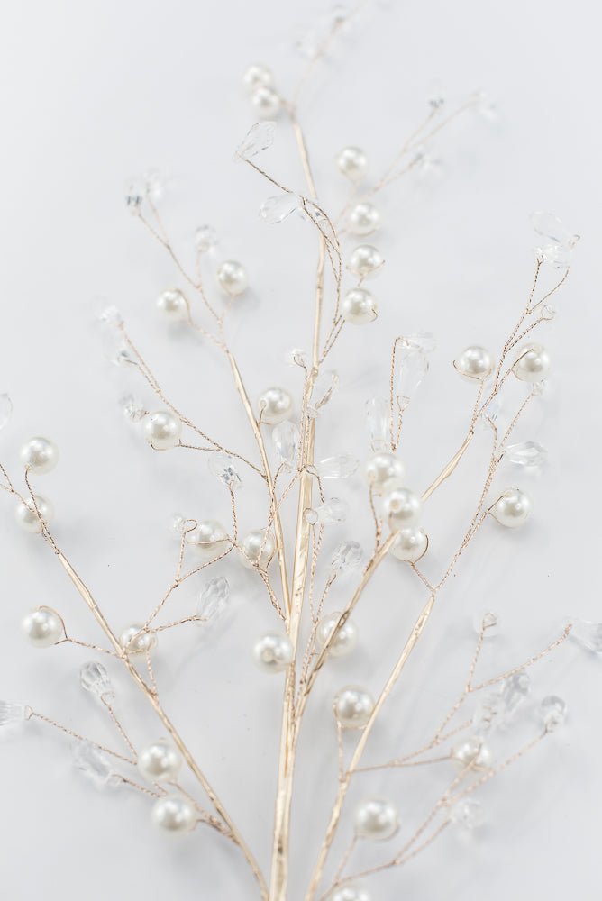 Artificial White, Gold & Clear Crystal Pearl Spray - 28" - Greenery MarketArtificial Flowers224317