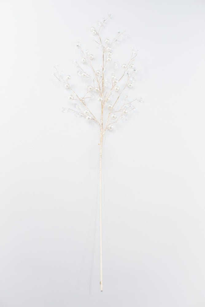 Artificial White, Gold & Clear Crystal Pearl Spray - 28" - Greenery MarketArtificial Flowers224317