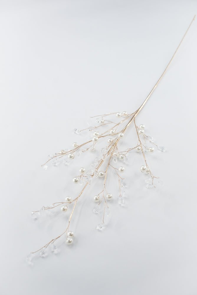 Artificial White, Gold & Clear Crystal Pearl Spray - 28" - Greenery MarketArtificial Flowers224317