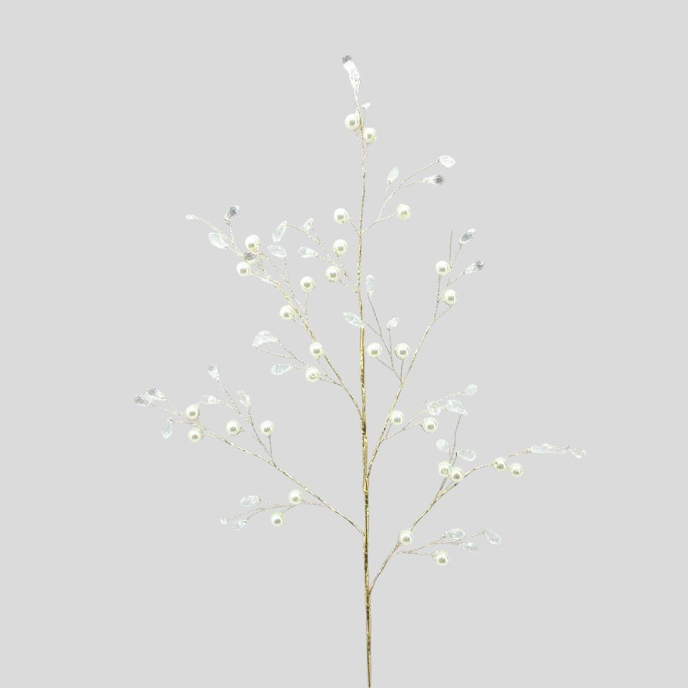 Artificial White, Gold & Clear Crystal Pearl Spray - 28" - Greenery MarketArtificial Flowers224317