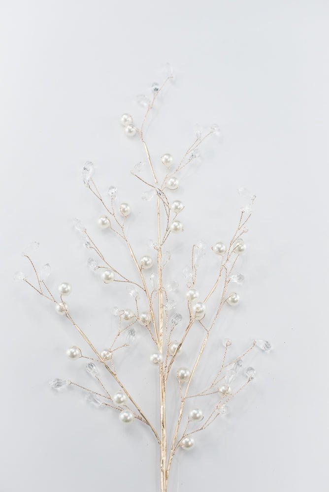 Artificial White, Gold & Clear Crystal Pearl Spray - 28" - Greenery MarketArtificial Flowers224317