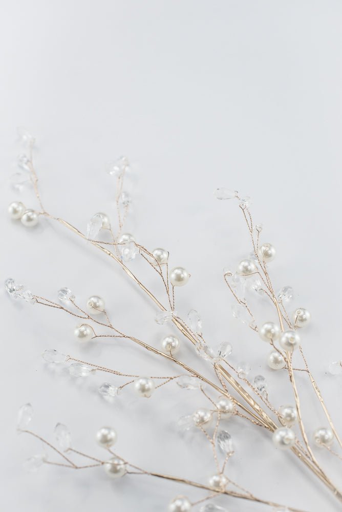 Artificial White, Gold & Clear Crystal Pearl Spray - 28" - Greenery MarketArtificial Flowers224317