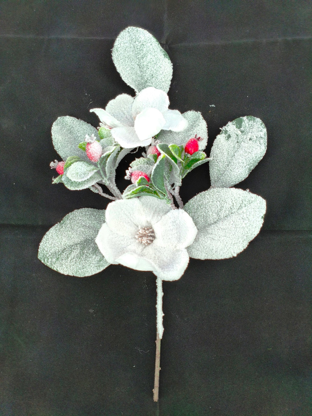 Artificial White Magnolia Berry Spray With Snow - 19" - Greenery MarketArtificial Flora85411-WT
