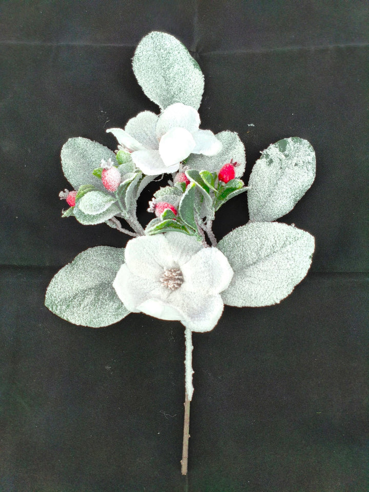 Artificial White Magnolia Berry Spray With Snow - 19" - Greenery MarketArtificial Flora85411-WT