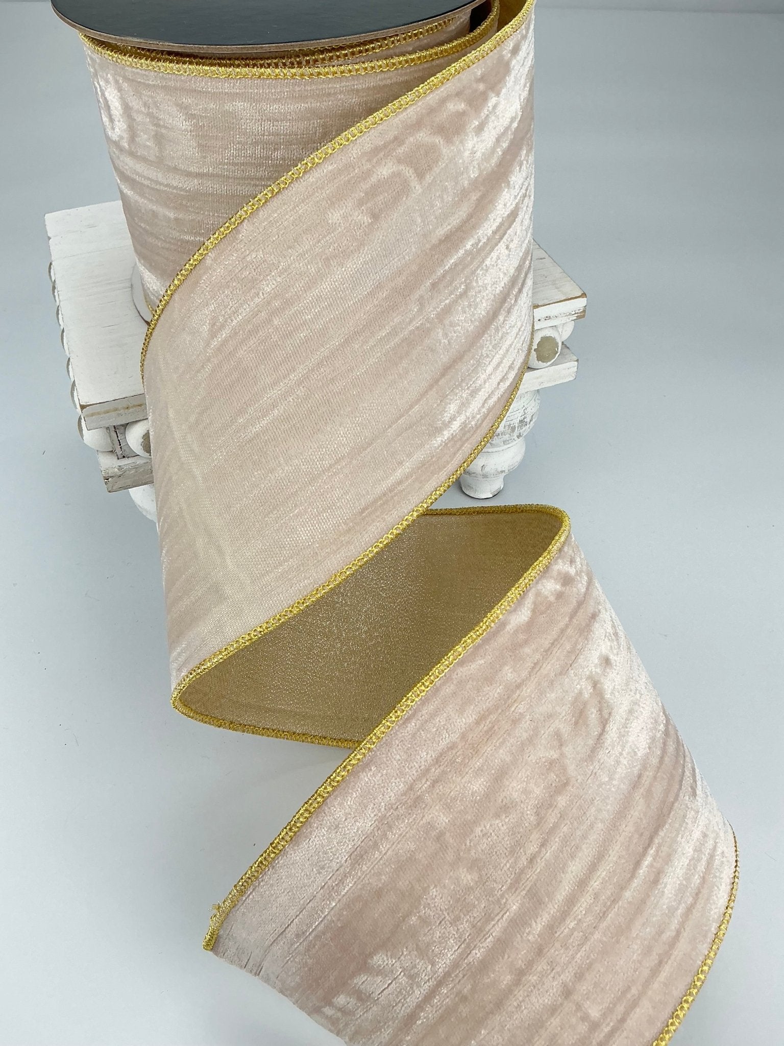 Beige taupe velvet wired ribbon 4” - Greenery Market