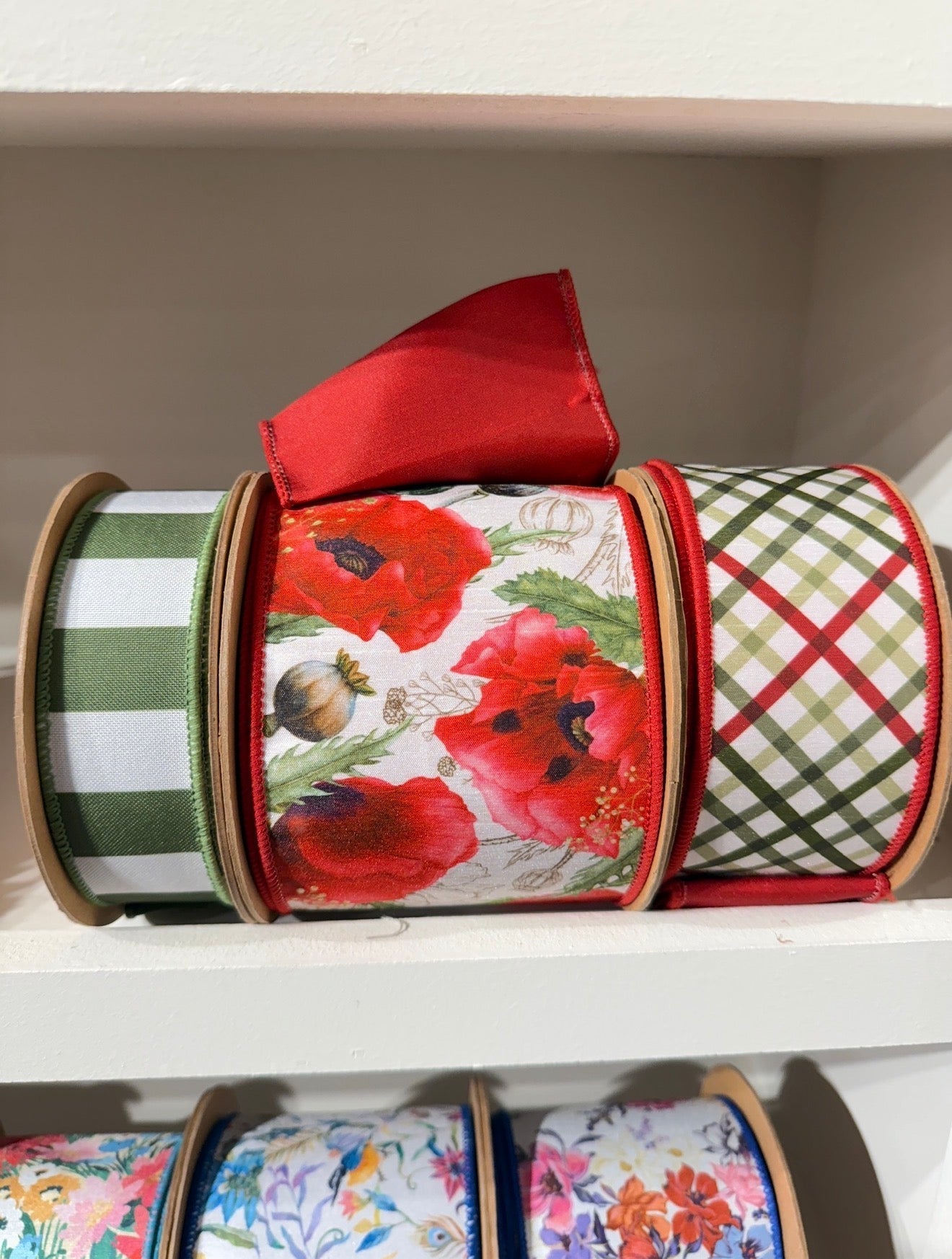 Bias Cut Garden Plaid with Red Backing Wired Dupioni Ribbon - 2.5" - Greenery MarketWired Ribbon9339W-765-63E