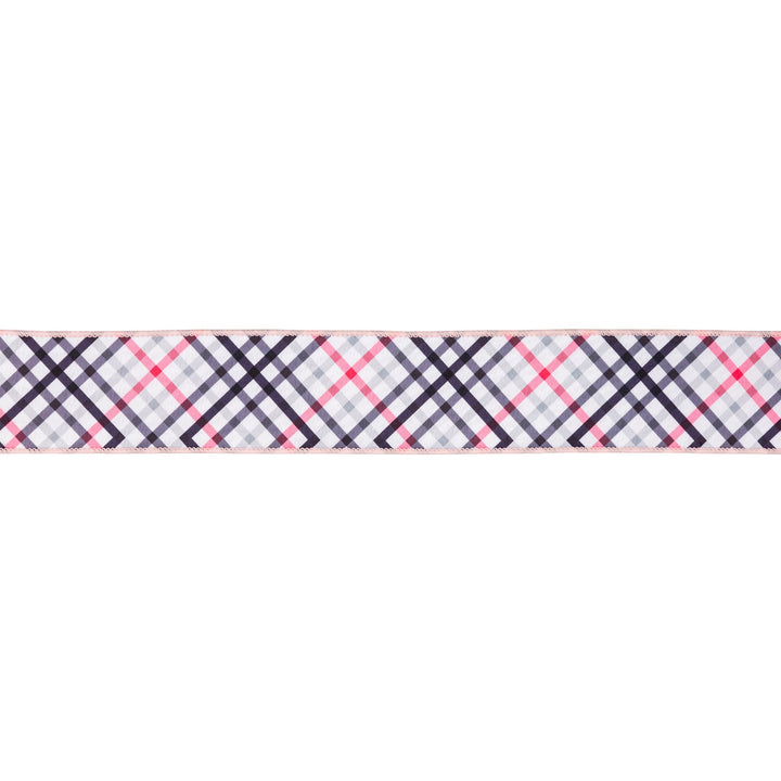 Bias Cut Pink & Black Plaid with Pink Backing Wired Dupioni Ribbon - 2.5" - Greenery MarketWired Ribbon9343W-038-63E
