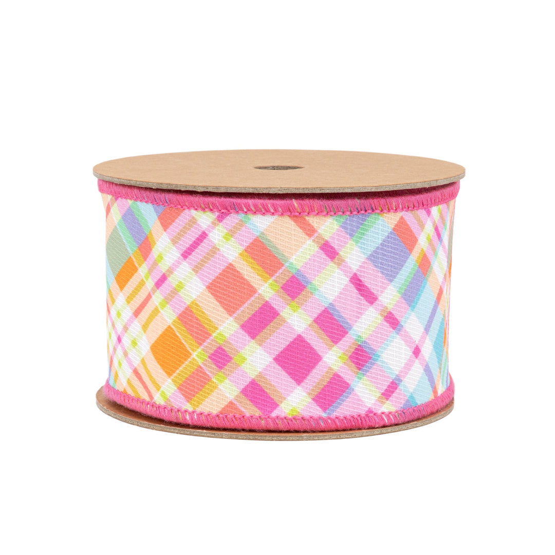 Bias Plaid Hot Pink with Hot Pink Taffeta Fused Back Wired Dupioni Ribbon - 2.5" - Greenery MarketWired Ribbon8218W-175-63E