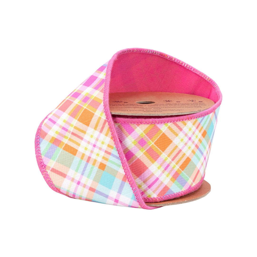 Bias Plaid Hot Pink with Hot Pink Taffeta Fused Back Wired Dupioni Ribbon - 2.5" - Greenery MarketWired Ribbon8218W-175-63E