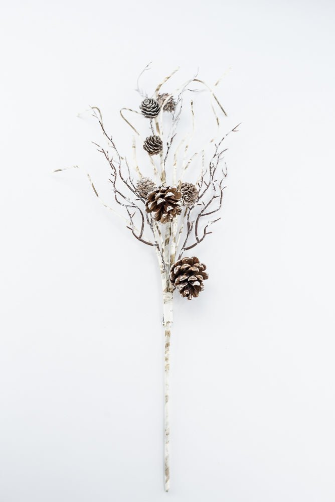 Birch Like, Brown & White, Pinecone With Snow Spray - 23" - Greenery Market2830353BW
