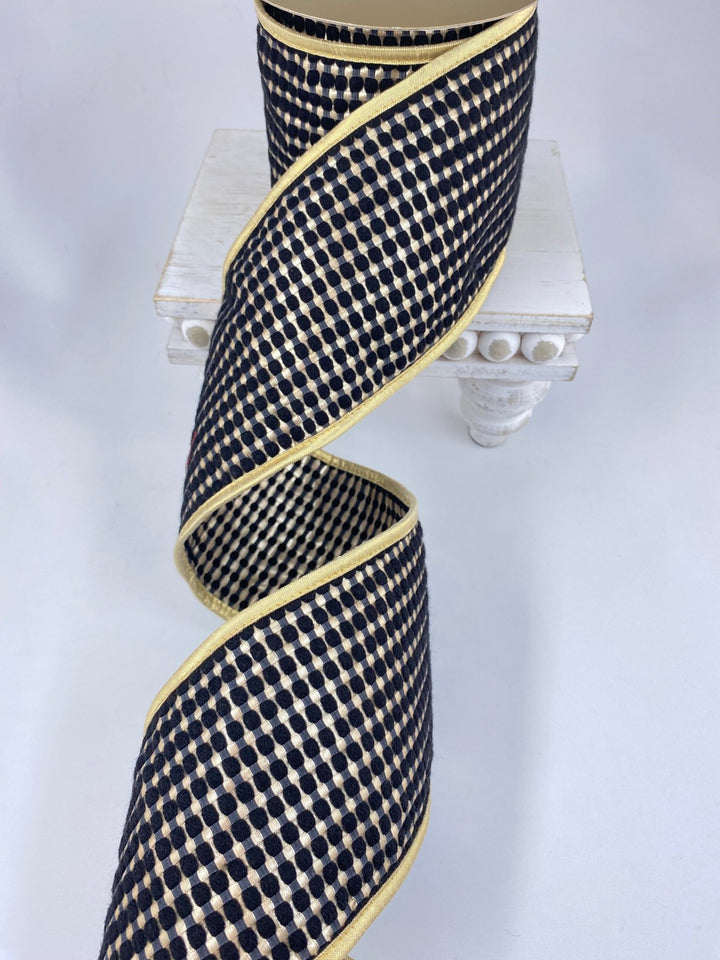 Black and champagne gold wired ribbon 4” - Greenery Market179757