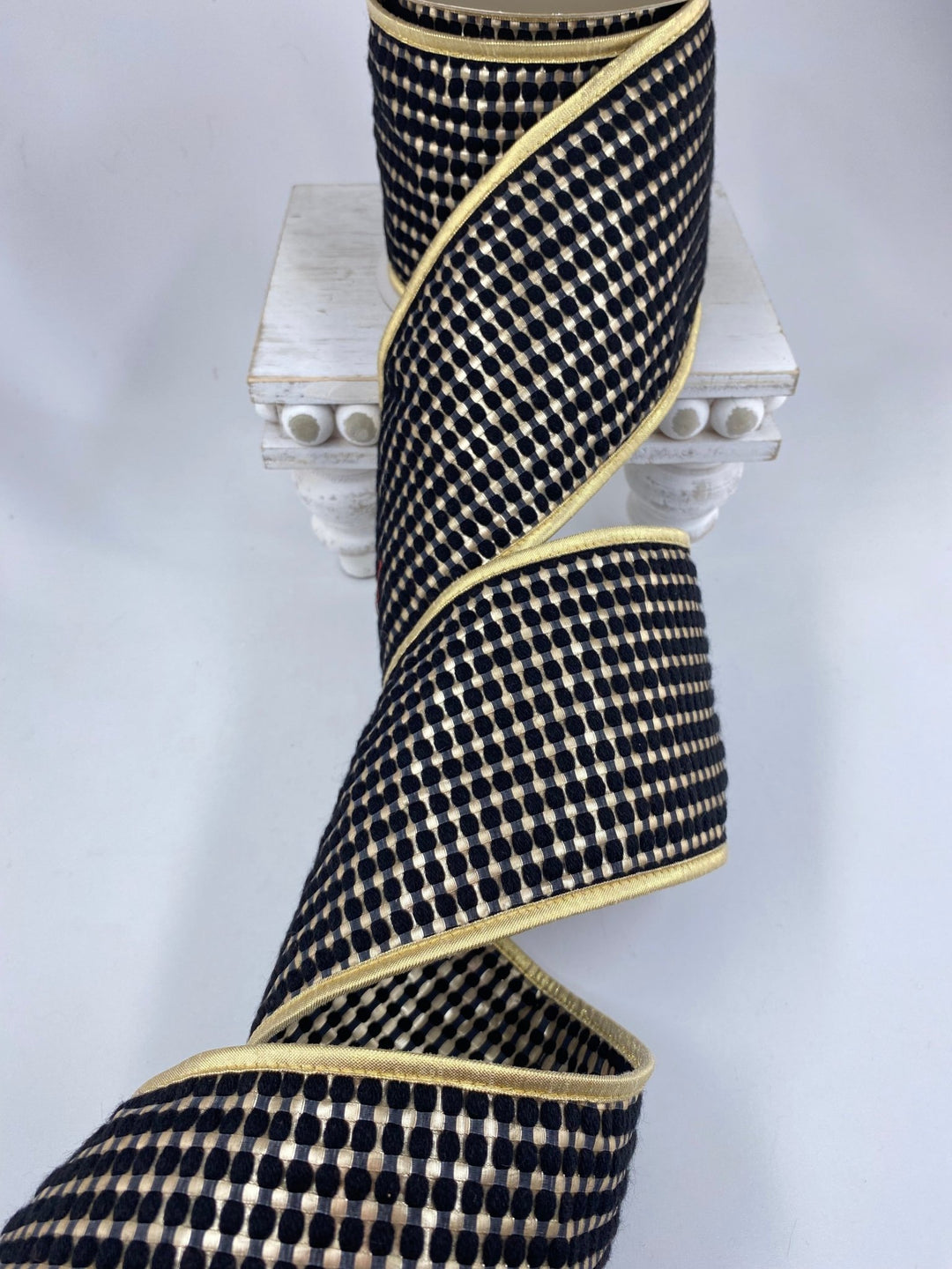 Black and champagne gold wired ribbon 4” - Greenery Market179757