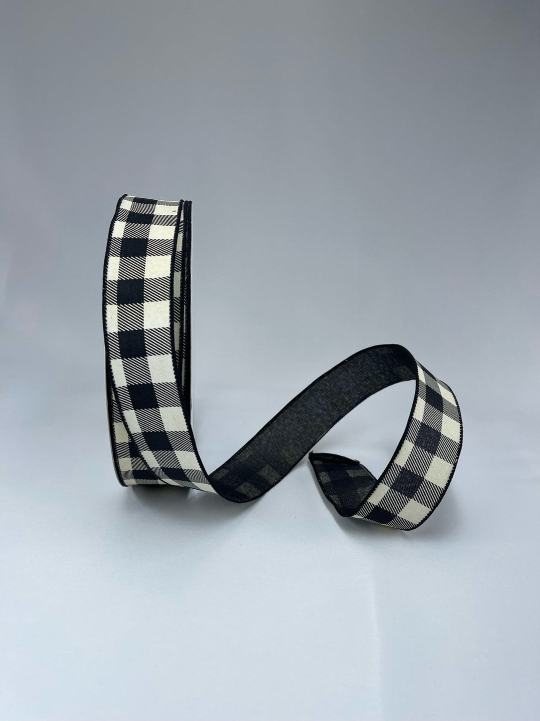 Black and cream plaid wired ribbon , 1.5" - 50 yards - Greenery MarketWired ribbonTR79709 - EX