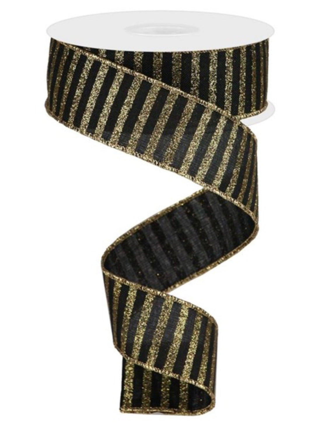 Black and gold glitter stripe wired ribbon 1.5” - Greenery MarketRibbons & TrimRG0169102