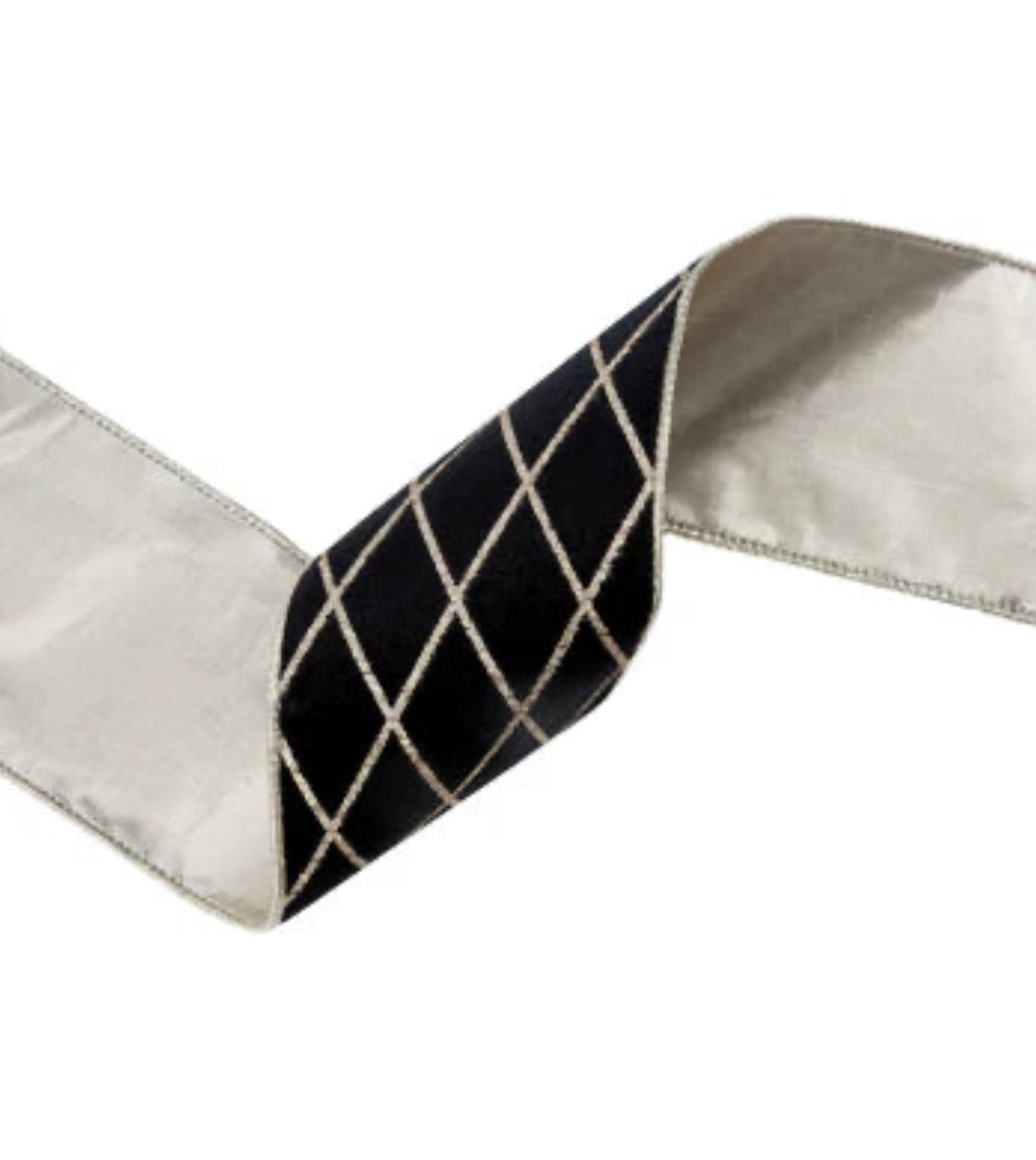 Black And Gold Wired Velvet Ribbon - 4" - Greenery Market7112W-030-100E