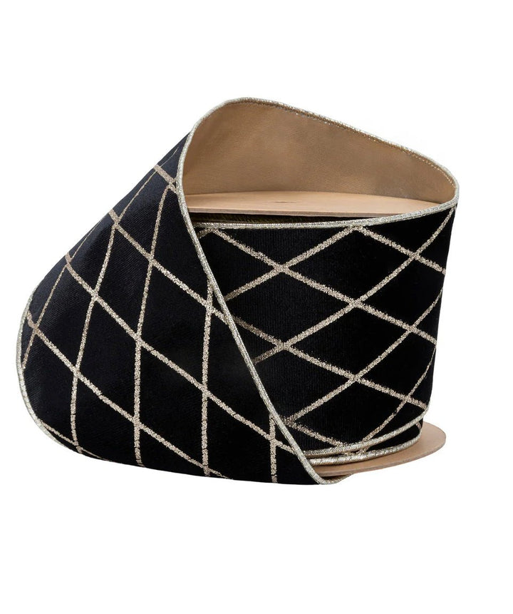 Black And Gold Wired Velvet Ribbon - 4" - Greenery Market7112W-030-100E