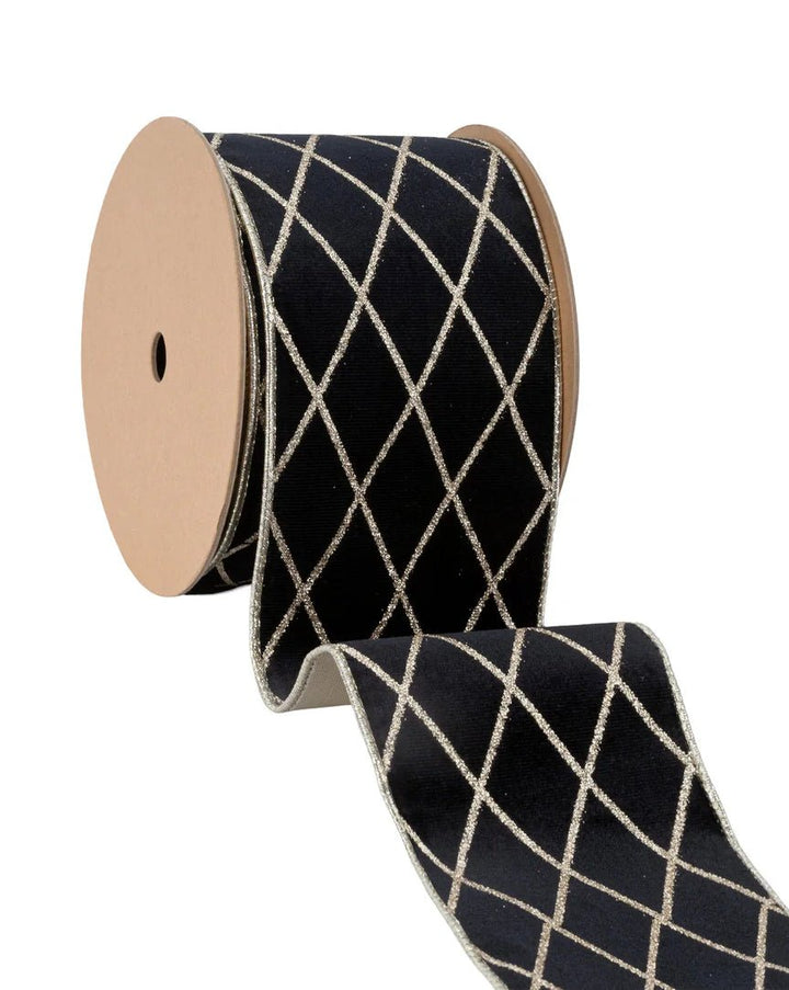Black And Gold Wired Velvet Ribbon - 4" - Greenery Market7112W-030-100E