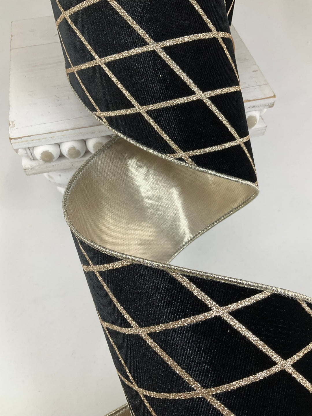 Black And Golden Wired Velvet Ribbon - 4" - Greenery Market7112W-030-100E