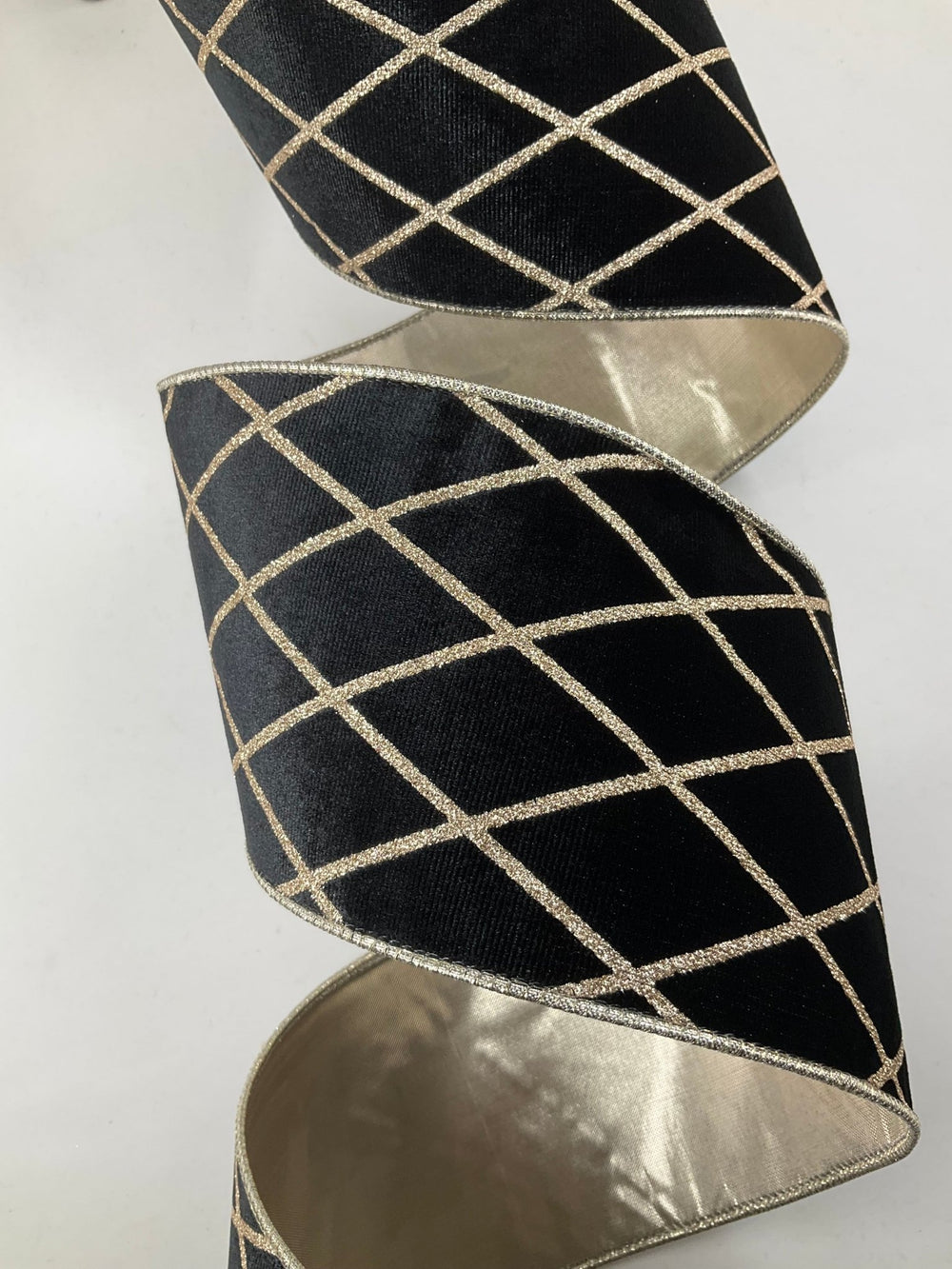 Black And Golden Wired Velvet Ribbon - 4" - Greenery Market7112W-030-100E