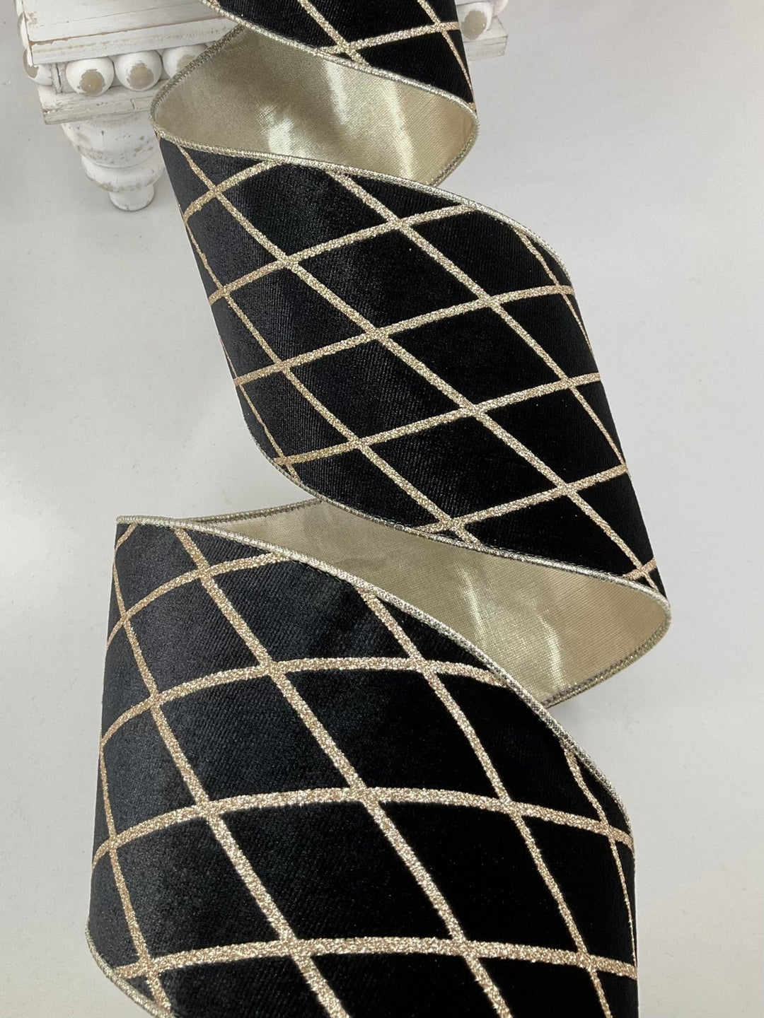Black And Golden Wired Velvet Ribbon - 4" - Greenery Market7112W-030-100E