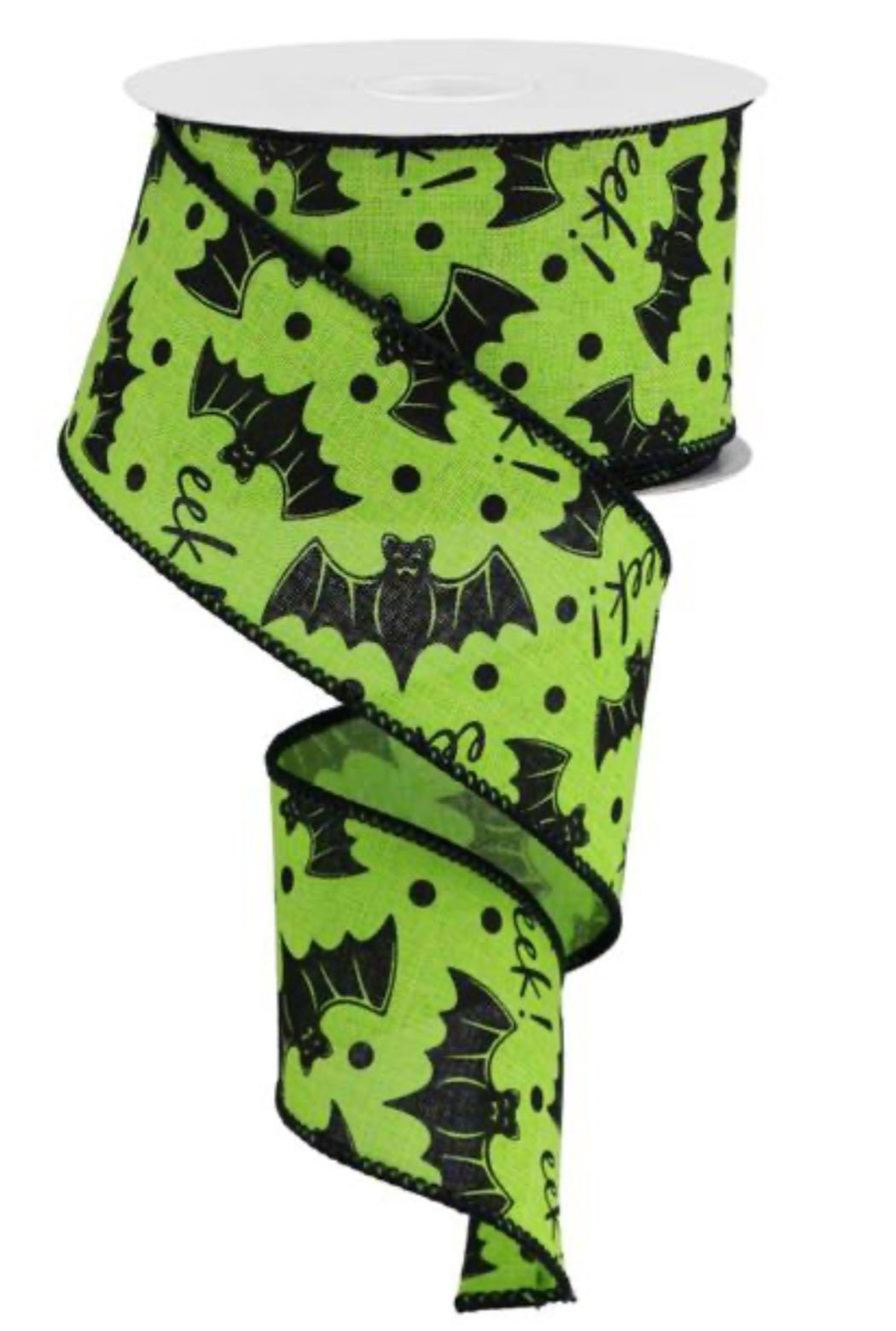 Black and lime green halloween bats wired ribbon, 2.5" - Greenery MarketWired ribbon