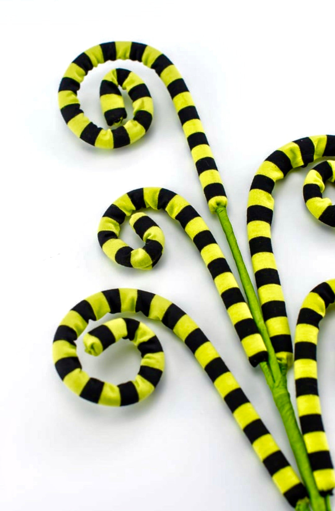 Black and lime green striped wired curly spray - Greenery MarketHalloween57055GNBK