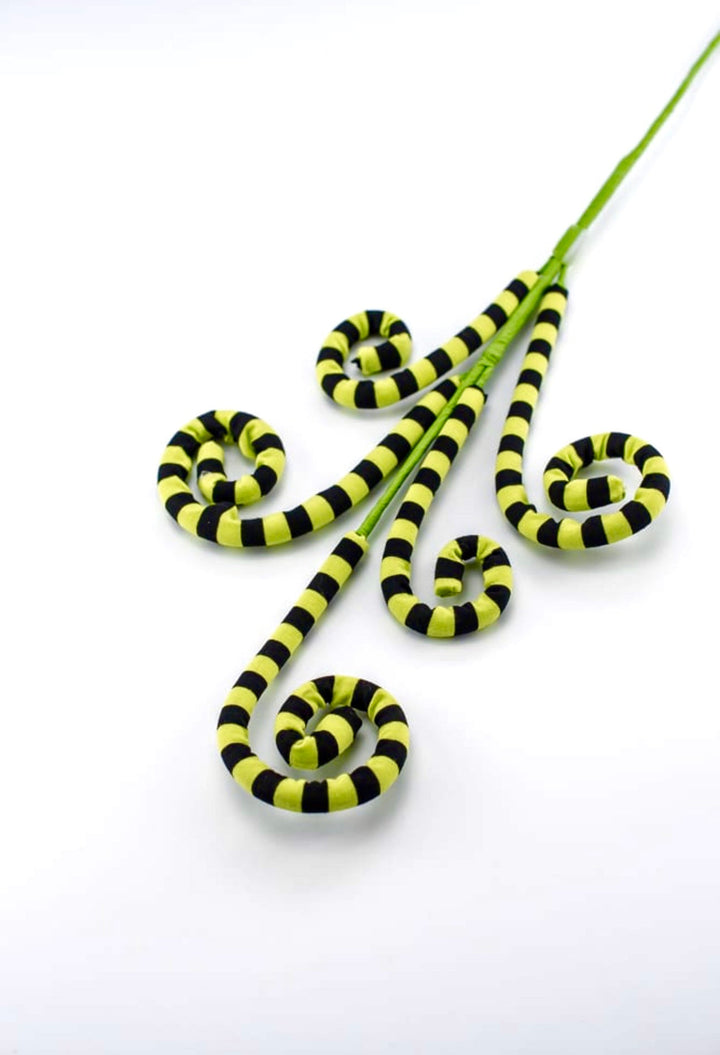 Black and lime green striped wired curly spray - Greenery MarketHalloween57055GNBK