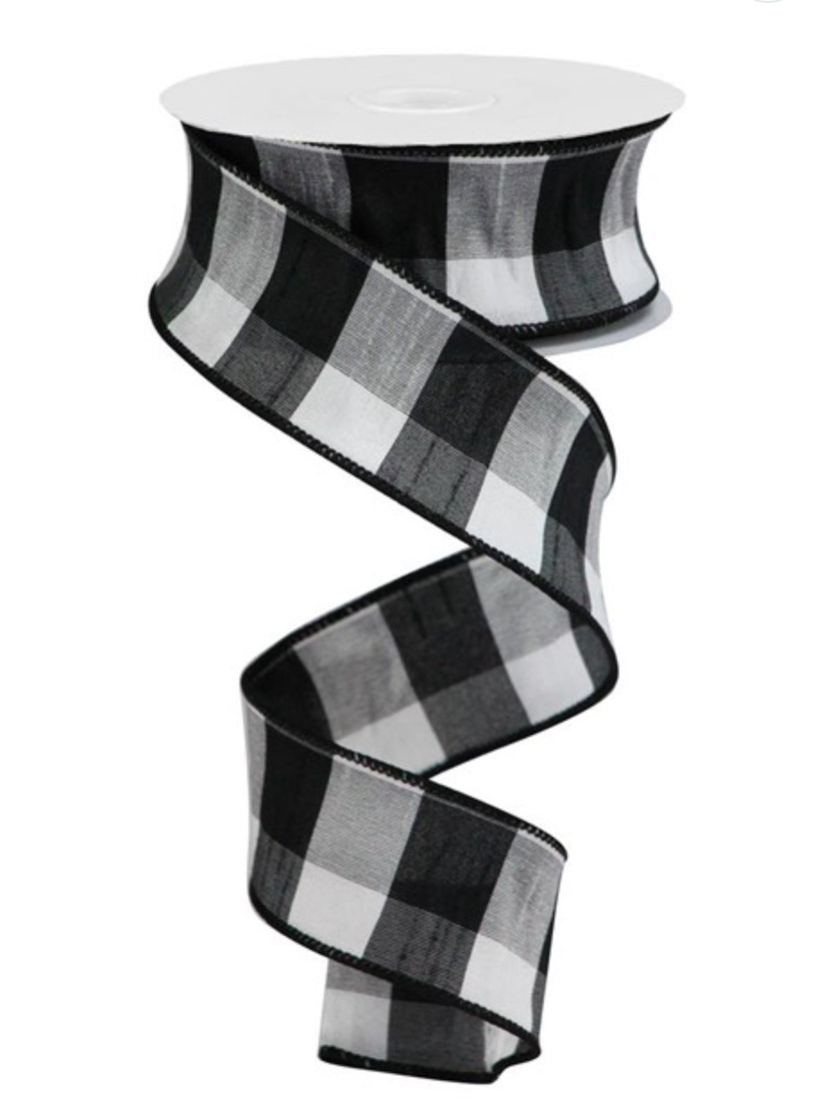 Black and white check wired faux dupioni 1.5” - Greenery MarketWired ribbonRGA1861X6