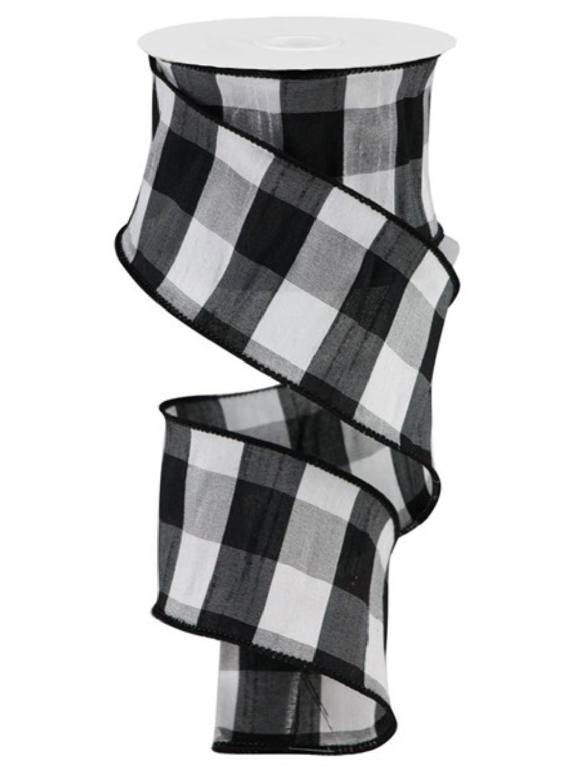 Black and white check wired faux dupioni 2.5” - Greenery MarketWired ribbonRGA1862X6