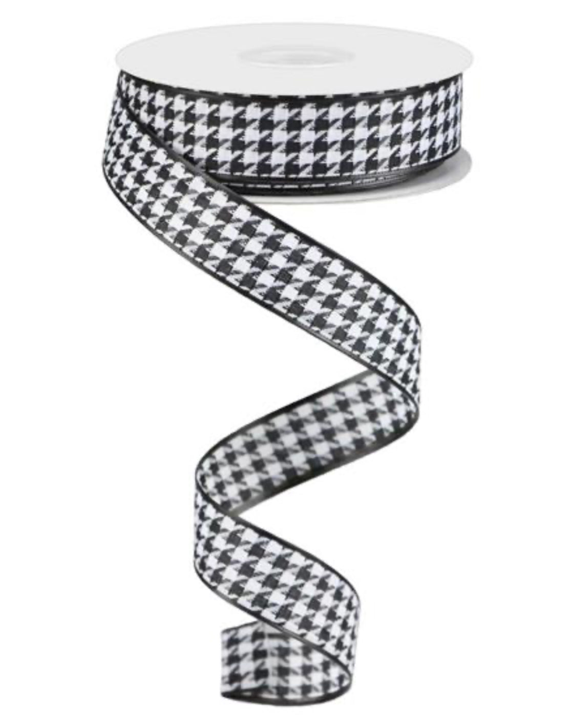 Black and white houndstooth skinny wired ribbon, 1