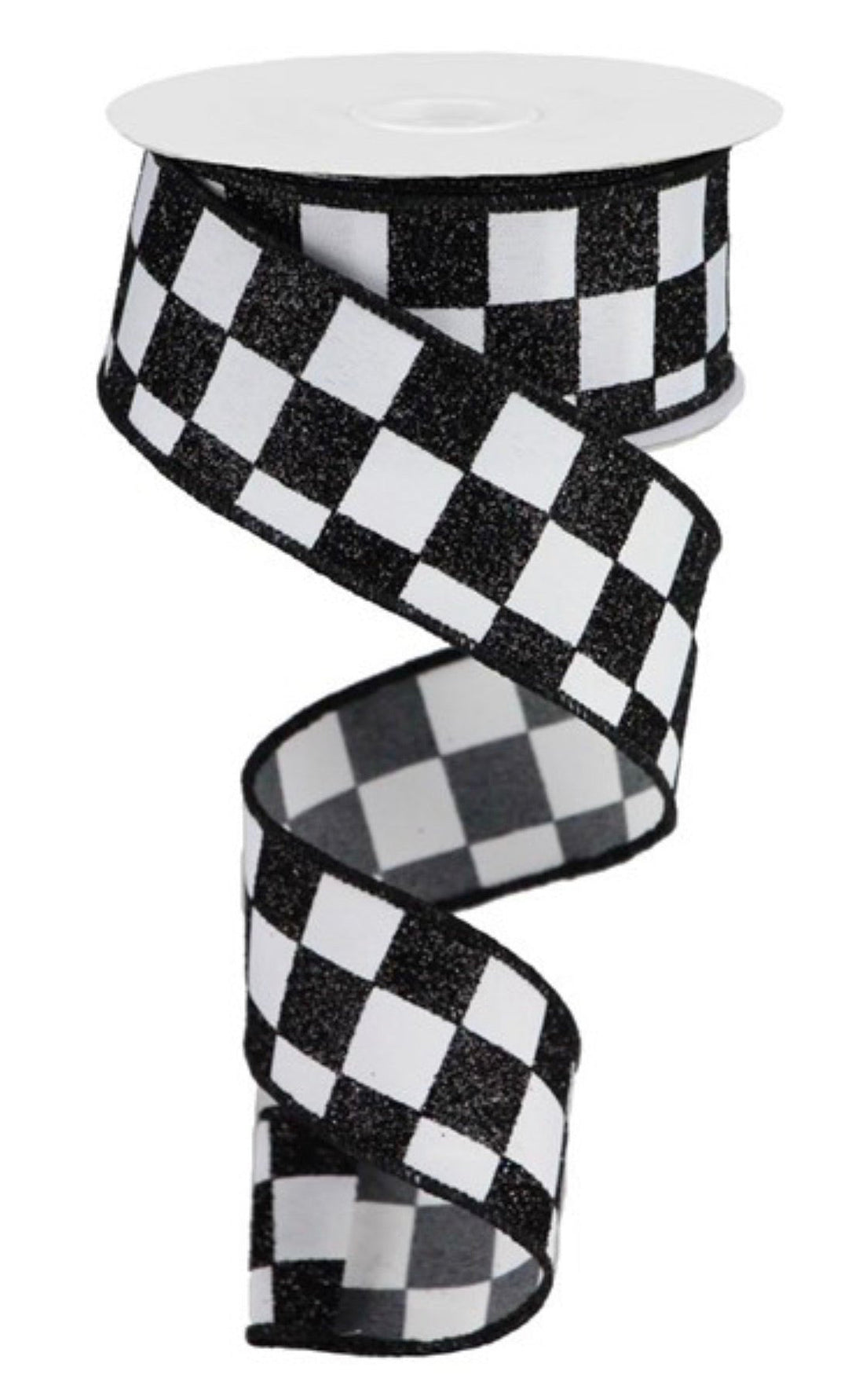 Black and white sparkly check 1.5” - Greenery MarketWired ribbonRGB122927