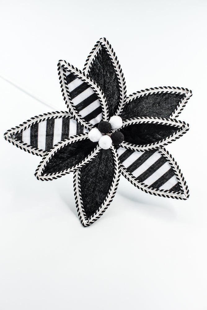 Black and White Stripe Poinsettia Stem - Greenery Market86280BKWT