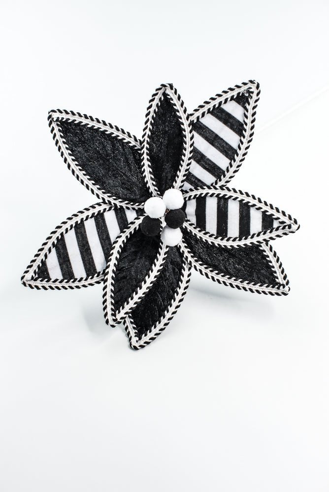 Black and White Stripe Poinsettia Stem - Greenery Market86280BKWT
