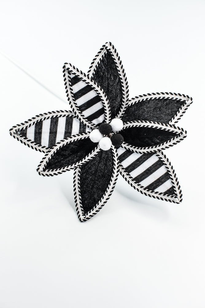 Black and White Stripe Poinsettia Stem - Greenery Market86280BKWT