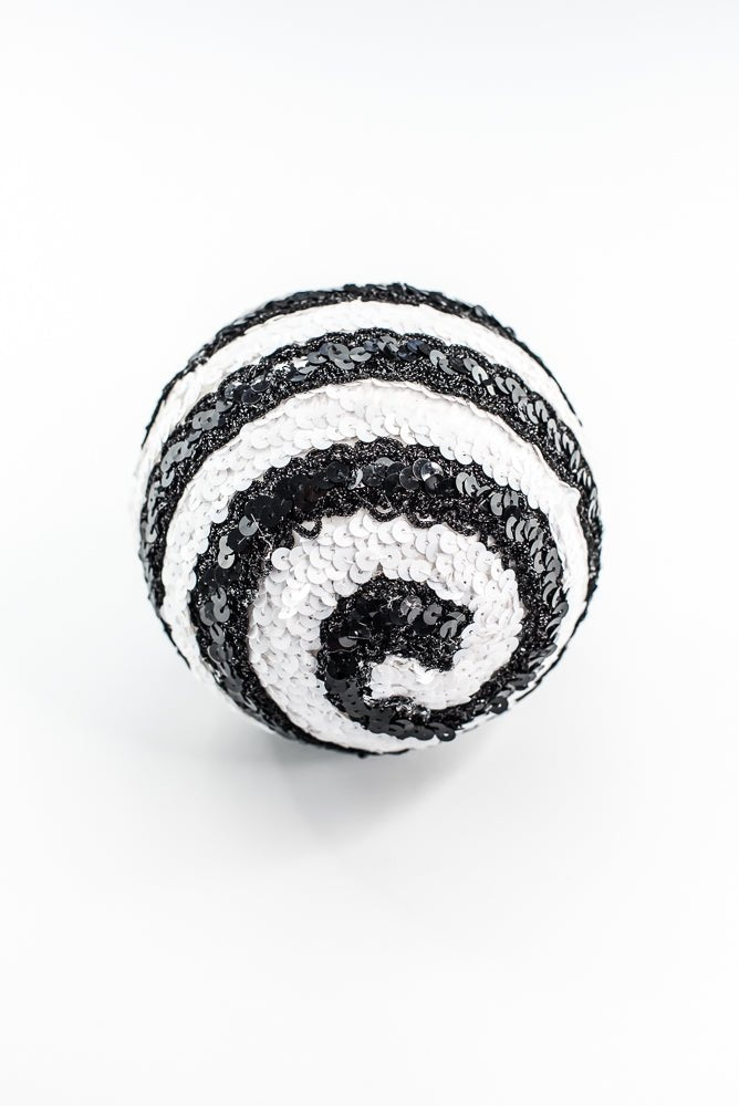 Black and White Stripe Sequin Ornament Ball - Greenery Market86275BKWT