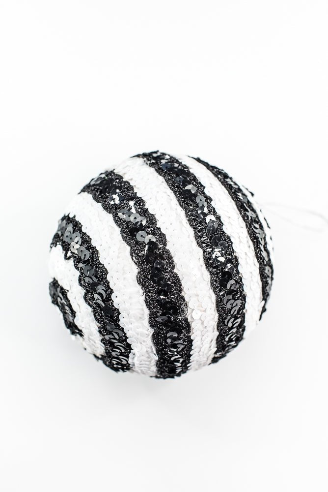 Black and White Stripe Sequin Ornament Ball - Greenery Market86275BKWT