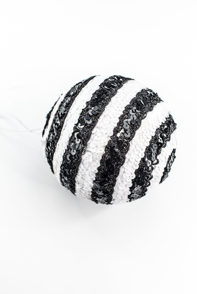 Black and White Stripe Sequin Ornament Ball - Greenery Market86275BKWT