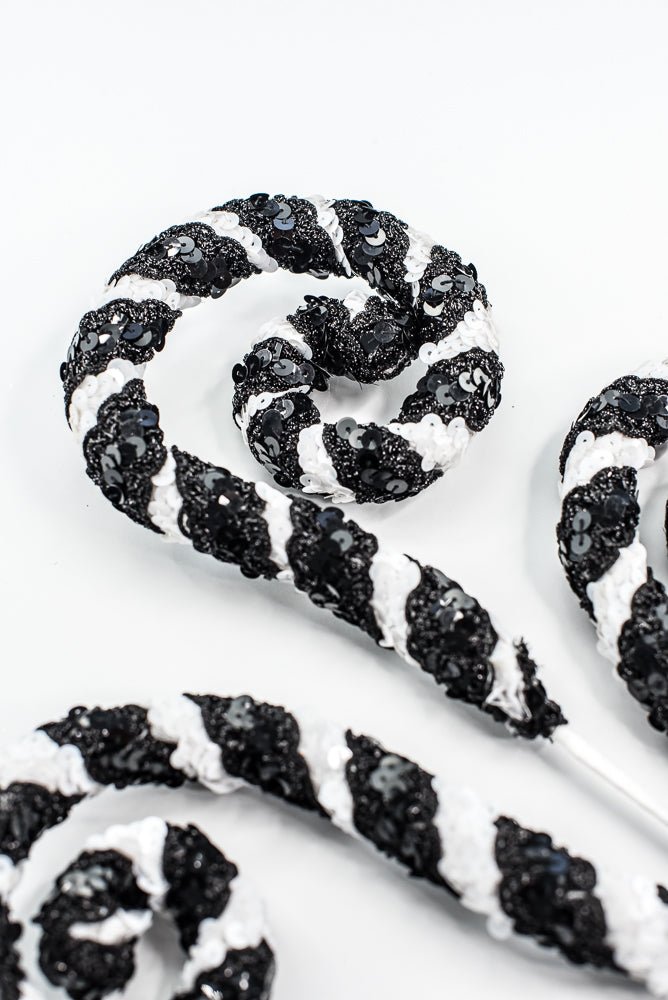 Black and White Stripe Sequin Spiral Curly Spray - Greenery Market86274BKWT
