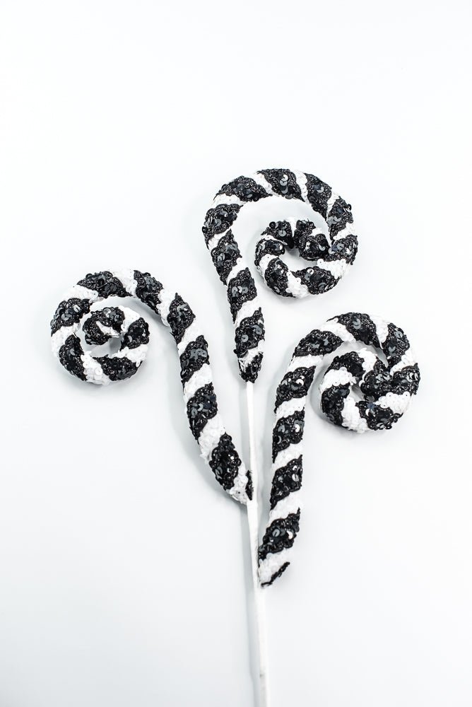 Black and White Stripe Sequin Spiral Curly Spray - Greenery Market86274BKWT