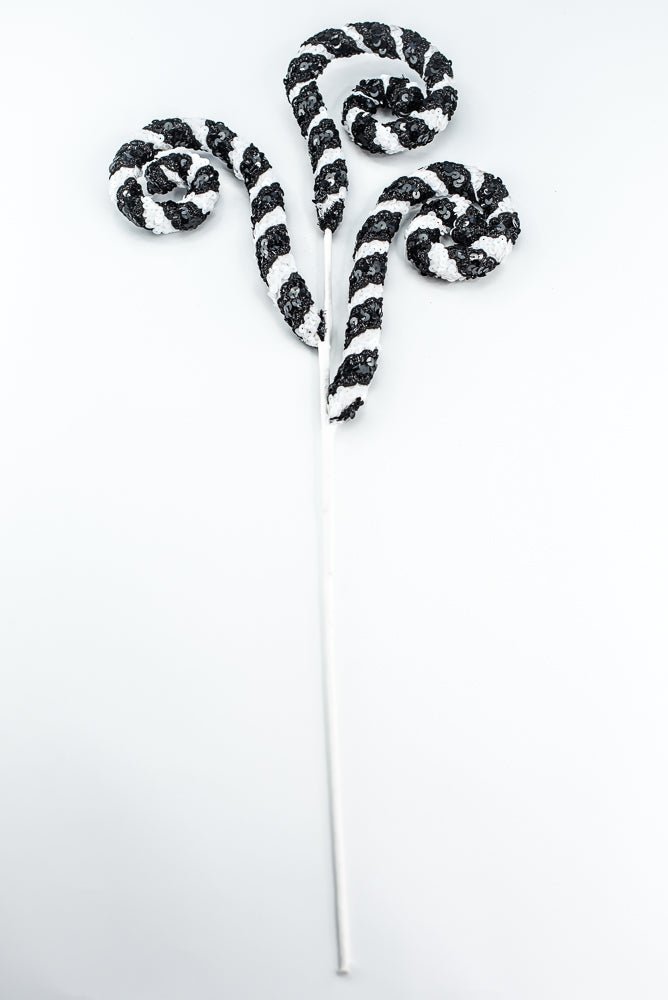 Black and White Stripe Sequin Spiral Curly Spray - Greenery Market86274BKWT
