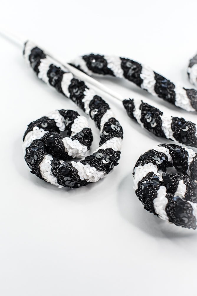 Black and White Stripe Sequin Spiral Curly Spray - Greenery Market86274BKWT
