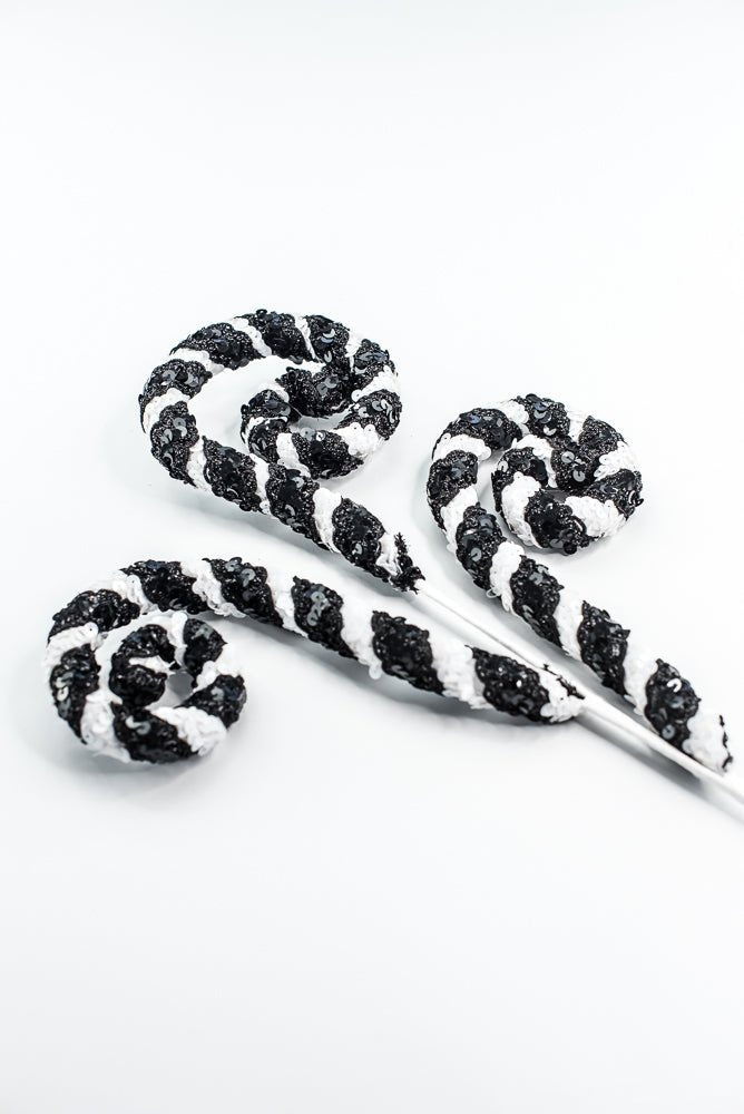 Black and White Stripe Sequin Spiral Curly Spray - Greenery Market86274BKWT