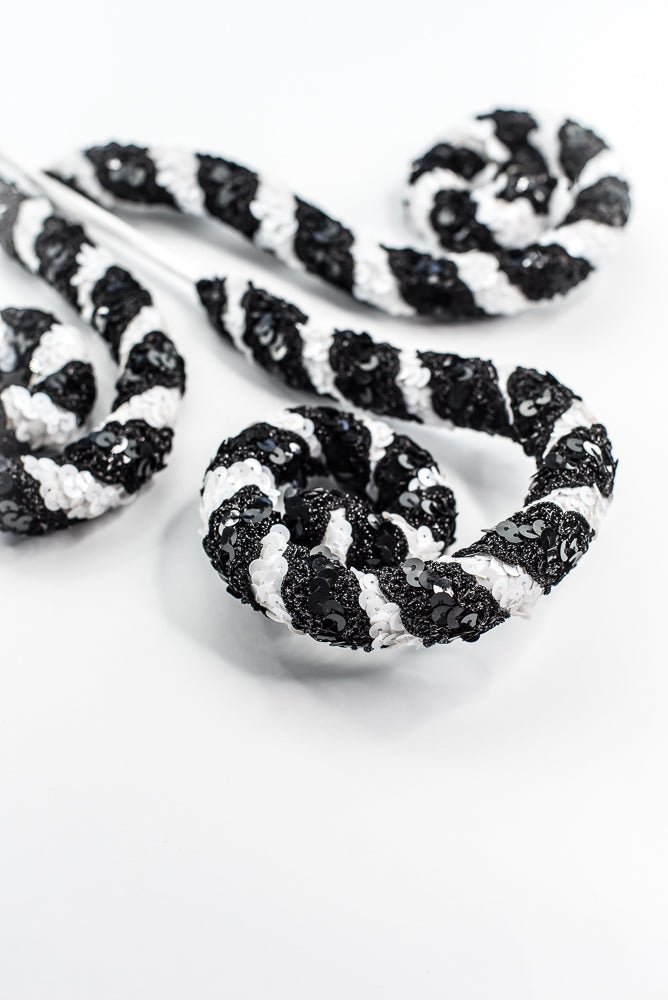 Black and White Stripe Sequin Spiral Curly Spray - Greenery Market86274BKWT