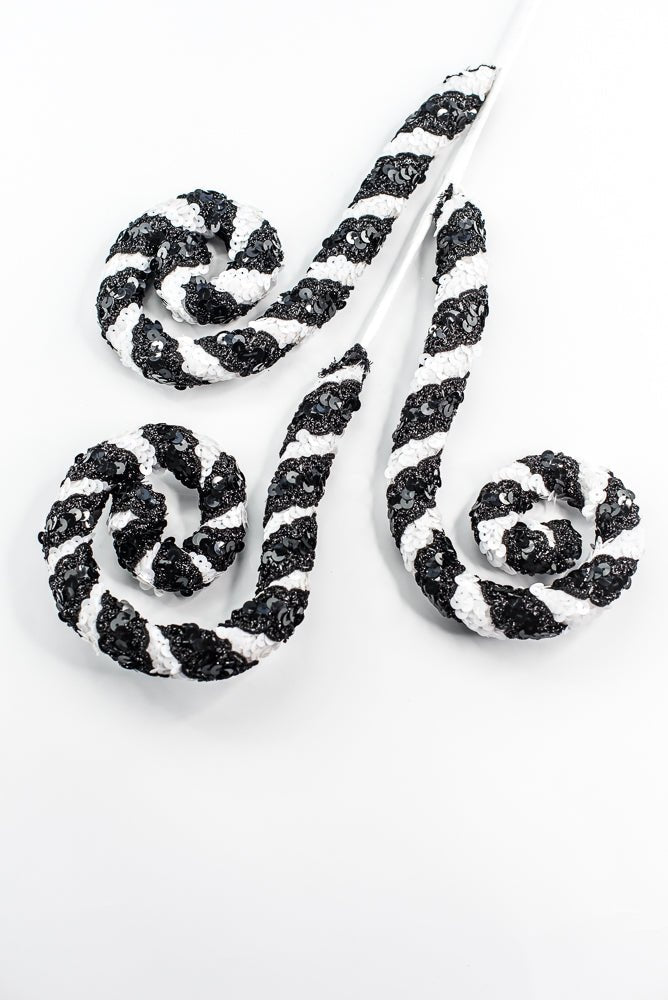 Black and White Stripe Sequin Spiral Curly Spray - Greenery Market86274BKWT