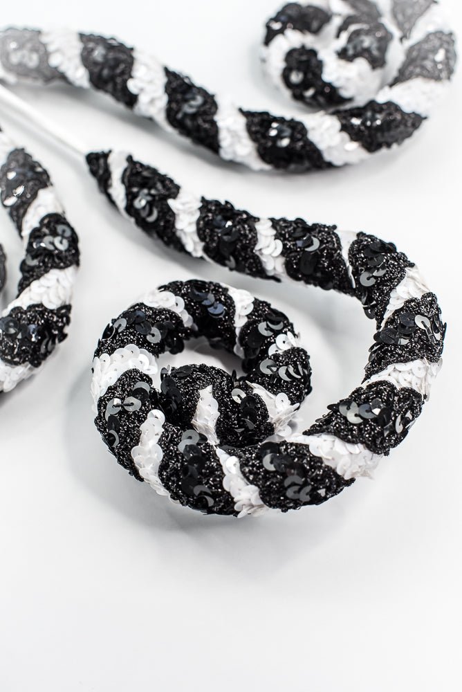 Black and White Stripe Sequin Spiral Curly Spray - Greenery Market86274BKWT
