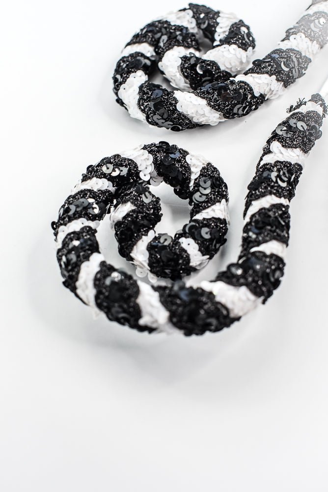 Black and White Stripe Sequin Spiral Curly Spray - Greenery Market86274BKWT