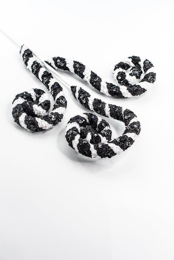 Black and White Stripe Sequin Spiral Curly Spray - Greenery Market86274BKWT